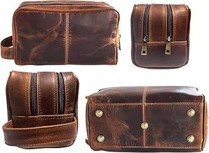 Neceser de Cuero Genuino para Hombre, Bolsa de Aseo para Viaje, Kit de Afeitado, Organizador de Artículos de Baño, Bolsa de Cosméticos de Cuero para Mujer - Product Image 5