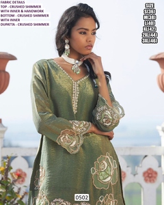 Kurti Tradicional de Fiesta para Mujer, Largo hasta el Suelo, de Secado Rápido, con Brillo y Textura Arrugada, Modelo Olive Noor Bhandhani - Product Image 4