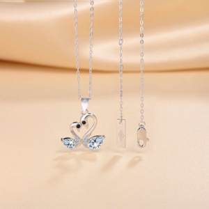 Collier pendentif double <span class=keywords><strong>cygne</strong></span> en argent sterling 925 avec moissanite étincelante, chaîne réglable 40,5+3,5 cm - Product Image 6