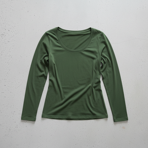 Women's Smart Casual Scoop Neck Long Sleeve Plain Top Fitted Stretch Cotton Fabric Custom <b>Label</b> OEM Wholesale Supplier - Product Image 4