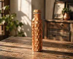 Botella de Agua de Cobre con Diseño de Textura Martillada, Estilo Minimalista, Portátil, para Viajes, con Diseño Impreso - Product Image 2