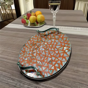 High-End Handmade MOP Serving Tray <b>Set</b> Dishwasher <b>Microwave</b> Safe Polished Finish HA HANDICRAFT Brand Floral Pattern Household - Product Image 6