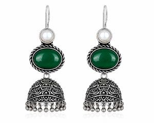 Oxidized <b>Silver</b> Jhumka <b>Earrings</b> | Pearl <b>Dangle</b> Drop <b>Earrings</b> | Handmade Indian Boho Ethnic Tribal Jewelry for Women | Wholesale - Product Image 3