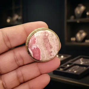Wholesale UDGEMS Vintage Rhodochrosite Brass <b>Frame</b> Groove Cabochon | IGI Certified <b>Pink</b> Natural Gemstone Pendant Setting for - Product Image 5