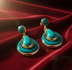 ต่างหูรูปหยดน้ำสีเทอร์ควอยซ์ |   เงินแท้ 925 ชุบทอง 18K |   ต่างหูแบบห้อยขนาด 5 นิ้ว 15 กรัม |   ของขวัญชุดแต่งงานสำหรับเธอ - Product Image 3