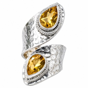 Bague en Citrine Naturelle en Argent Sterling 925, Bague Enveloppante Faite à la Main, Bijou Pierre de Naissance de Novembre pour Femme - Product Image 1