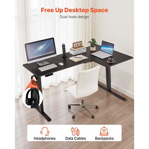Dual Hooks Heavy Duty Carbon Steel L-Shaped Electric Adjustable Height Corner Gaming <b>Desk</b> Computer Table with w - Product Image 5