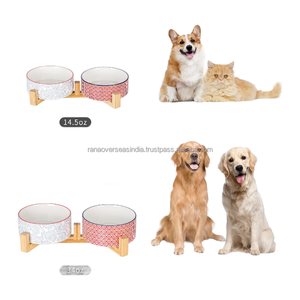Juego de cuencos de cerámica para mascotas de último diseño con soporte de madera resistente, perfecto para las necesidades de alimentos y agua, múltiples opciones elegantes disponibles - Product Image 4