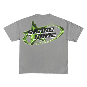 T-shirt gris à manches courtes pour homme avec logo étoile verte imprimé, col rond, coupe classique, en jersey de coton décontracté, motif graphique - Product Image 2