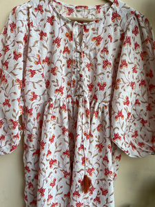 Vestido maxi de algodón floral bohemio estampado a mano con bordado y borlas estilo casual moda sostenible - Product Image 2