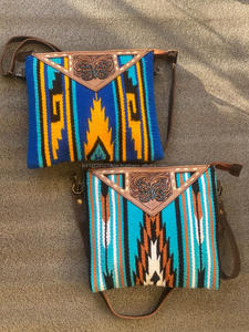 Bolso de Mano con Flecos para Mujer, Bolsa Elegante de Tela Azteca Bohemia, Jacquard, Color Azul, Novedad - Product Image 3