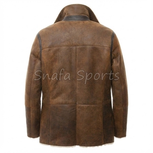 <b>Bomber</b> <b>Jacket</b> Real <b>Shearling</b> Genuine Leather <b>Jacket</b> for Men Classic Winter Coat Warm Fur Collar Heavy Duty <b>Jackets</b> - Product Image 3