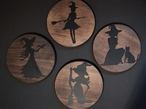 Modern <b>Witch</b> Theme Wooden Coasters Perfect For Drinks Stylish Table <b>Decor</b> And Halloween Party Accessories Wholesale From India - Product Image 2