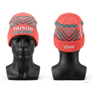 Bonnet de cheerleading pour homme en acrylique doux de qualité supérieure, motif chevron menthe turquoise, bord plié, broderie logo personnalisé, chapeau d'hiver - Product Image 4