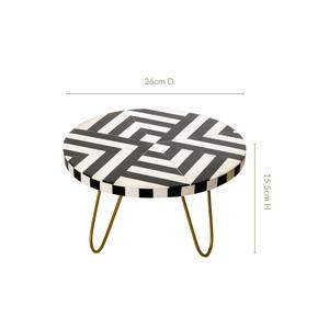 Support à gâteau moderne noir et blanc avec incrustation motif géométrique, plateau de service rond pour desserts avec pieds en forme d'épingle dorée pour mariage et fête - Product Image 5