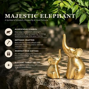 Gold Finish Metal <b>Elephant</b> Set of 2 <b>Table</b> Decor - Product Image 2