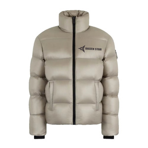 Daizen Star Men's Beige Puffer Jacket Stand Collar Zipper Closure Windproof Winter Casual Thick PU Fabric 220g Polyester Filling - Product Image 1