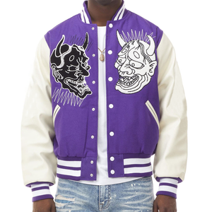 Purple White Embroidered Varsity <b>Jacket</b> Men Plus Size Letterman <b>Jacket</b> Sleeve <b>Patchwork</b> Button Front Outerwear Baseball <b>Jacket</b> - Product Image 2