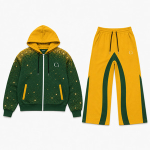 Ensembles assortis Y2K en molleton épais avec sweat à capuche oversize à épaules tombantes entièrement orné de strass et pantalon de jogging à jambes larges, color block personnalisé - Product Image 4