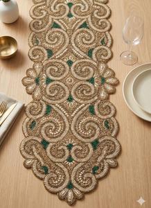 Nouvelle Arrivée : Chemin de Table Personnalisable en Tissu Polyester Brodé Écologique avec Perles Florales et Napperons Assortis - Product Image 2