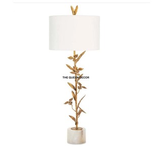 Golden Aluminum Metal Leafy Design & White Marble Base Classic Lightening Table <b>Lamp</b> Hotels And Wedding Best <b>Cheap</b> Piece - Product Image 1