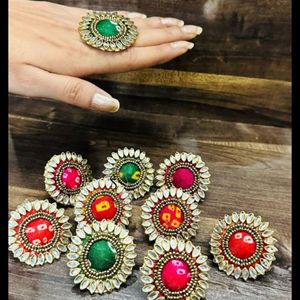 Nuevos anillos ajustables Kundan elegantes con estampado Bandhani, regalos al por mayor para damas de honor, recuerdos de boda, joyería para fiestas - Product Image 2