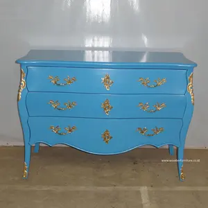 Peito de madeira de gavetas Commode clássico pintado na cor azul Feito de madeira de mogno para mobílias Antique Bedroom Furniture