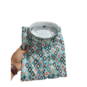 TENDENCIA ALGODÓN CROCHET BORDADO SECUENCIA TRABAJO KURTA CON PAYJAMA SKY - Product Image 1