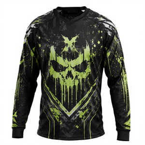 Camiseta de Paintball Personalizada para Hombre, Manga Larga, Diseño de Calavera Negra y Verde, Sublimación, Compresión, Secado Rápido, Ligera y Transpirable - Product Image 1