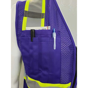 Gilet de sécurité haute visibilité violet personnalisé pour agent de sécurité, respirant, avec bandes réfléchissantes, garniture jaune, multi-poches, veste de travail pour homme - Product Image 6