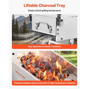 250 Sq.in. <b>Portable</b> Foldable Charcoal Grill with Liftable Tray and Side <b>Tables</b> Brushed Stain for Camping - Product Image 4