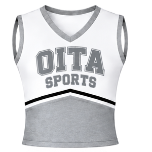 Haut d'uniforme de cheerleading gris sans manches, col en V, pour performance de danse d'équipe, compétition athlétique, vêtements de sport - Product Image 1