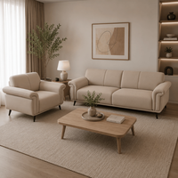 Juego de Sofás Modernos de Lujo de Tres y Un Solo Asiento con Cubierta de Tela Premium Suave, Espuma HR de 40 de Densidad y Duradera, Estilo Americano