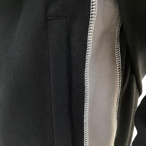 Unisex <b>Black</b> Tracksuit Full Zip Stand Collar Sweatshirt And <b>Pants</b> Set Casual Autumn Wear Solid Color Polyester Material - Product Image 5
