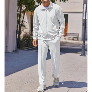 Men's <b>White</b> Knitted <b>Tracksuit</b> Set Solid Color Casual Wear Breathable Polyester Fabric Stand Collar Spring Style - Product Image 4