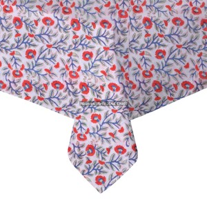 Beautiful Floral Design Hand Block Printed Eco-Friendly <b>Square</b> Table Cloth for Outdoor Parties & Banquet Customized Block Print - Product Image 4