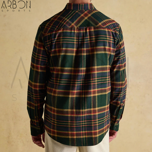 Nouvelle Arrivée Tendance : Chemise Décontractée à Carreaux pour Homme, Manches Longues, Vert Foncé et Moutarde, Confortable et Personnalisable - Product Image 3
