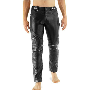 Jean robuste pour homme, décontracté, foncé, à boutons, en cuir véritable, coupe slim, durable, confortable, respirant, style urbain et extérieur - Product Image 1
