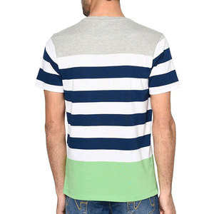 Camiseta de Manga Corta para Hombre, Cuello Redondo, Diseño a Rayas y Bloques de Color, Corte Regular, Tejido de Algodón, Verde, Azul Marino, Blanco - Product Image 4