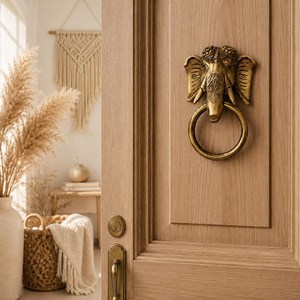 SHUBHAM Sonnette de porte éléphant doré en métal à fixation murale, anneau de sonnette décoratif irrégulier pour maison, ferme, villa - Product Image 2