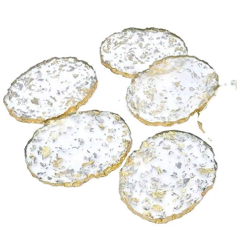 Coaster set of 4 Pcs Clear Resin Acrylic Factory Price Decorative Gold and silver look Table Decor Accessories for Party
