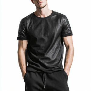 T-shirt en cuir à manches courtes zippé pour homme, respirant, écologique, de haute qualité, style vintage streetwear - Product Image 2