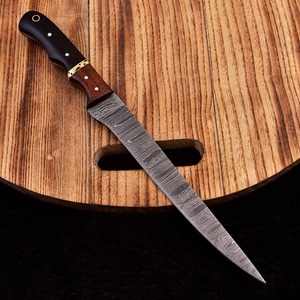 Handmade Damascus Fillet <b>Knife</b> with Premium Wood Handle – Razor <b>Sharp</b> Boning & Fishing <b>Knife</b> – Custom Pattern Steel Blade - Product Image 1