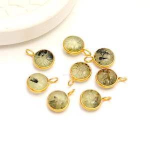 Pendentif fleur en préhnite naturelle, pierre précieuse sculptée à la main, charme en argent sterling 925, pendentif en pierre de préhnite pour bijoux, 11 mm - Product Image 4