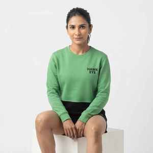 Sweat-shirt pour femme, vert et noir, à blocs de couleur, col rond, manches longues, en coton tricoté, respirant, pour l'automne - Product Image 5