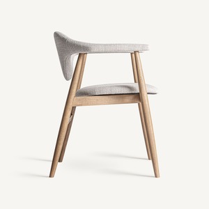 Silla de Comedor Contemporánea con Detalles en Bouclé, Silla de Madera Minimalista de Lujo para Restaurante y Hotel - Product Image 2