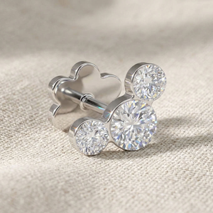 925 Sterling Silver Bezel Setting Triple Stone <b>Stud</b> Earrings Rhodium Plated for Engagement Wedding Gift <b>Cartilage</b> Helix Ear - Product Image 5