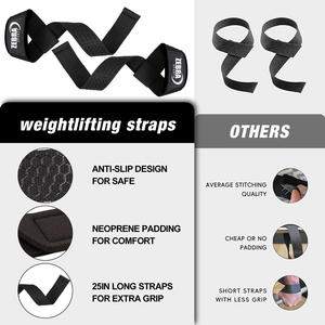 Nouvelles sangles de musculation antidérapantes avec coussinet en néoprène, poignée extra résistante, sangles de poignet en silicone pour la musculation en salle de sport - Product Image 3