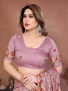 Soft Crush <b>Saree</b> Heavy Lakhnowi Embroidery Modern Winter Summer Designer Wedding Party Wear Embroidered <b>Blouse</b> Women - Product Image 3