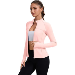 Chaqueta de yoga transpirable para mujer, con cremallera completa, de nailon, cuello alto, manga larga, de secado rápido, para fitness, gimnasio, correr, corte ajustado frontal. - Product Image 2